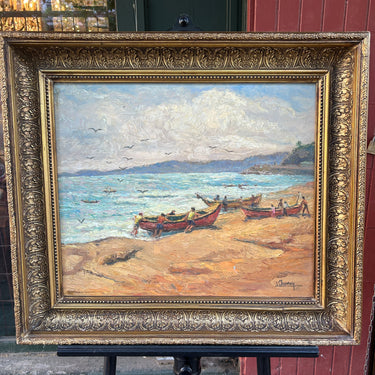 Ladislao Cheney - Óleo sobre cartón ‘Costa y Pescadores’ 1949 Bucarest Art & Antiques