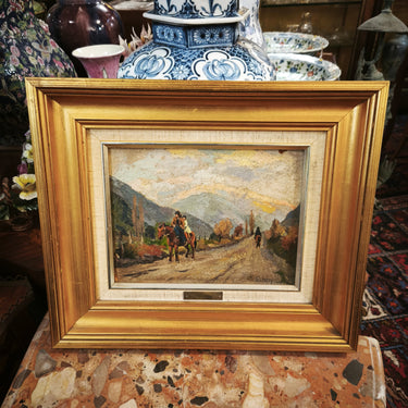 Ladislao Cheney - Óleo sobre madera 'Escena de cabalgata en el Cajón del Maipo' Consignación