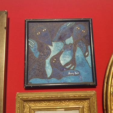 Levoy Exil - Óleo sobre tela 'Rostros y pájaros' Azul sobre azul Bucarest Art & Antiques