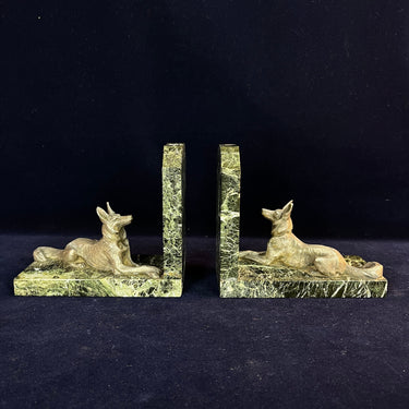 Par de sujetalibros de mármol y perros metálicos Bucarest Art & Antiques