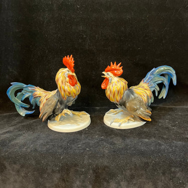 Pareja de gallos de pelea porcelana alemana Rosenthal 1930-1940 Bucarest Art & Antiques