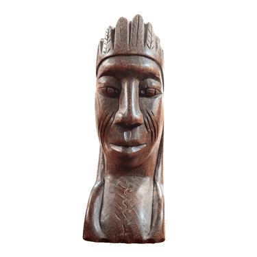 Pedro R. - Escultura de madera tallada 'rostro nativo americano' Bucarest Art & Antiques