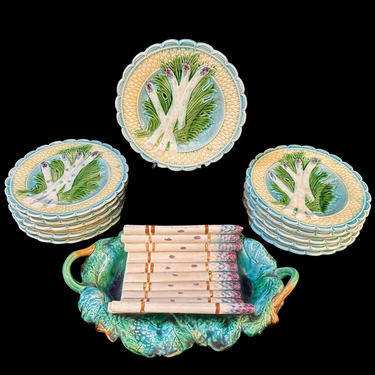 Servicio de espárragos francés en mayólica de Salins docena de platos s.XIX Bucarest Art & Antiques