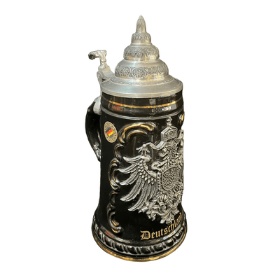 Shopero alemán King-Werk cerámica negro y águila heráldica plateada Bucarest Art & Antiques